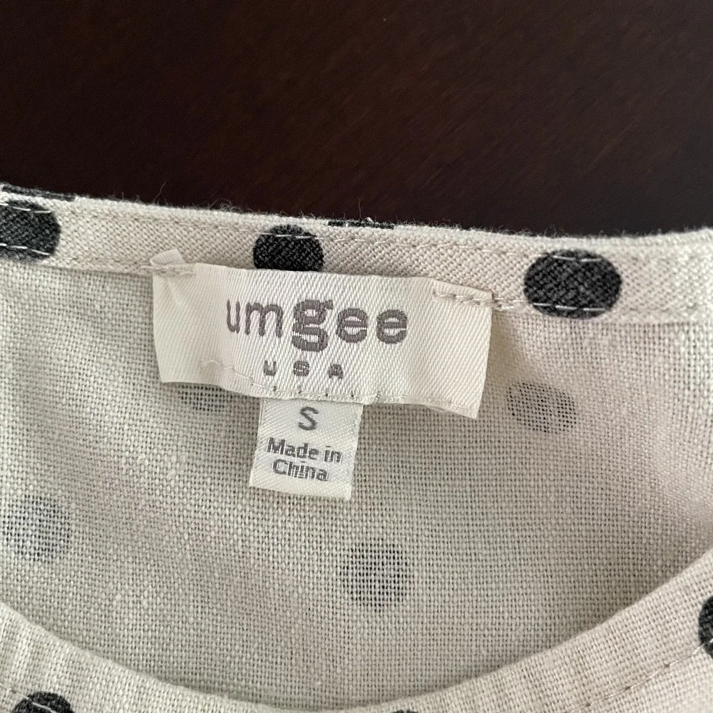Umgee Linen Cotton Polka Dot Boxy Top Ivory Size S Canvas Fringe Twee Oversized - Picture 3 of 12